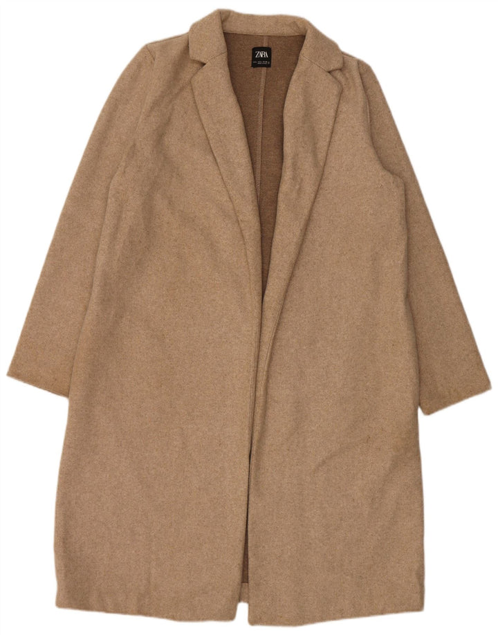 Zara Dame Overfrakke UK 16 Stor Beige Polyester
