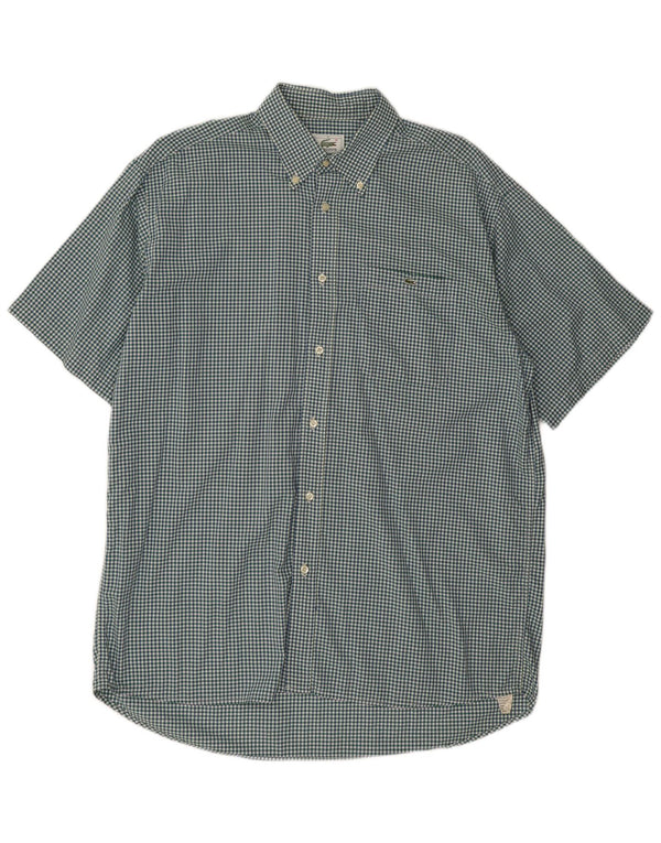 Lacoste Mens Short Sleeve Shirt Size 41 Large Green Gingham Cotton