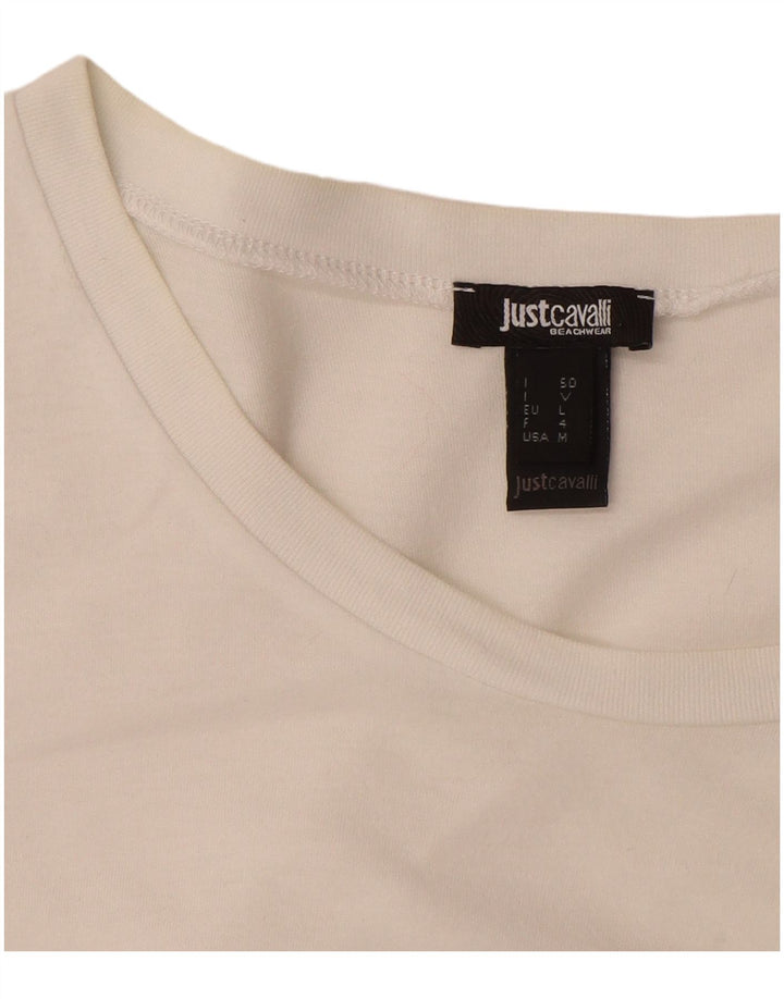 Just Cavalli Herre Grafisk T-Shirt Top Stor Hvid Bomuld