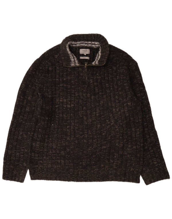 Marks & Spencer Mens Zip Neck Jumper Sweater Large Grey Flecked Wool