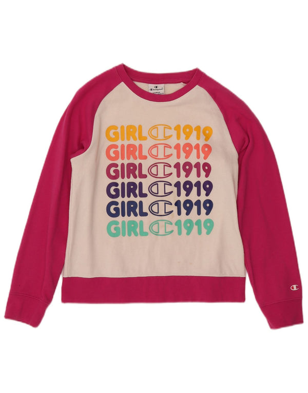 CHAMPION Pige Sweatshirt Jumper 11-12 år Large Pink Colourblock