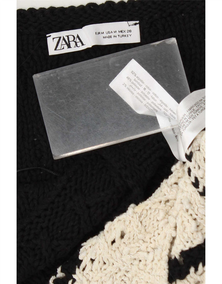 Zara Damestrik Cami Top UK 12 Medium Sort Colourblock Bomuld