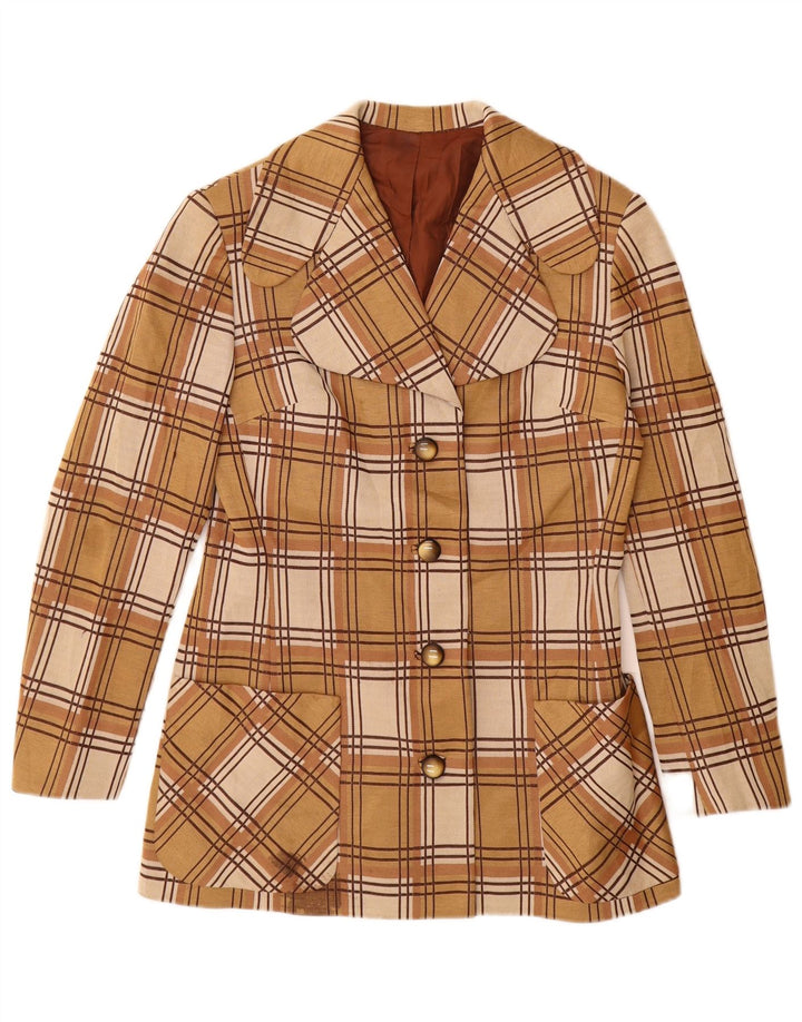 Vintage Dame 4-knaps blazerjakke UK 12 Medium Beige Check