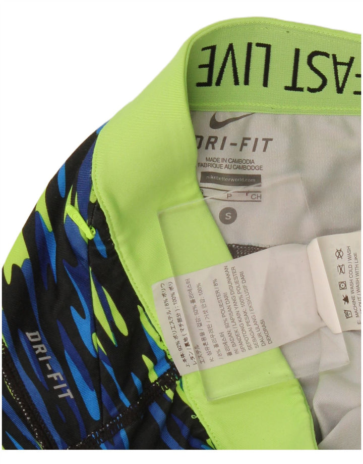 Nike Dame Dri Fit Capri Leggings UK 10 Small Blue Camouflage Polyester