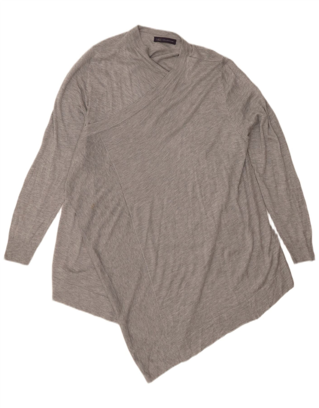 Marks & Spencer Dame Asymmetrisk V-hals Jumper Sweater UK 14 Medium Grey