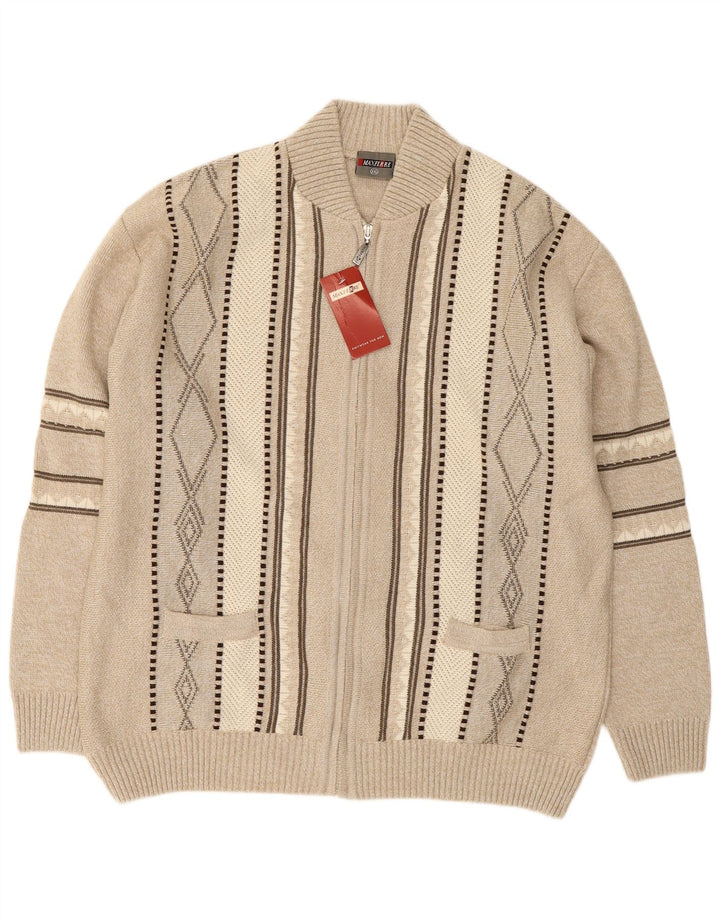 Maxferre Herre Cardigan Sweater med fuld lynlås 2XL Beige Geometrisk Akryl