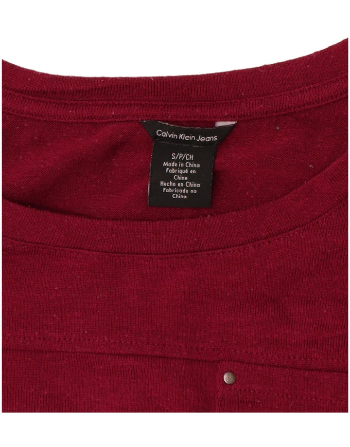 CALVIN KLEIN JEANS Dame Top 3/4 ærmer UK 10 Small Bourgogne Polyester