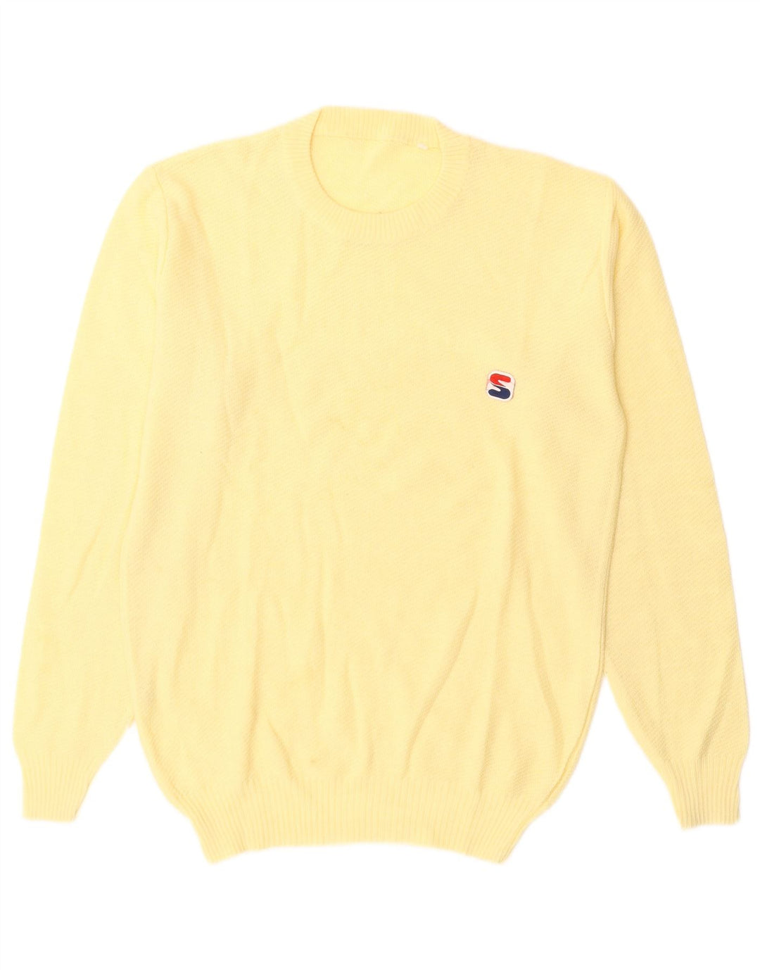 VINTAGE Dame sweater med rund hals DK 14 Medium Yellow Wool