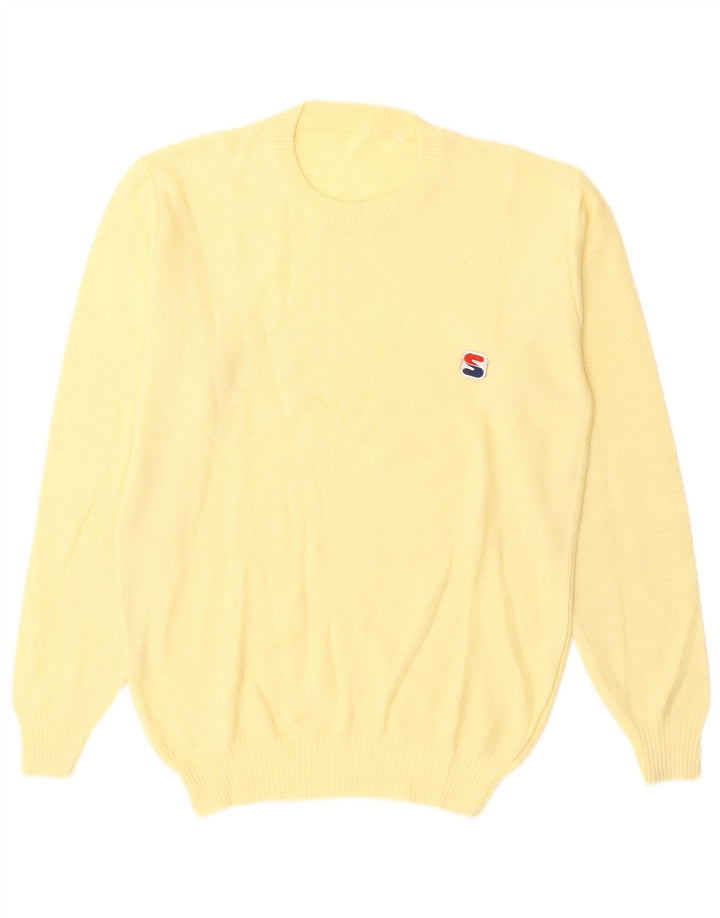 VINTAGE Dame sweater med rund hals DK 14 Medium Yellow Wool