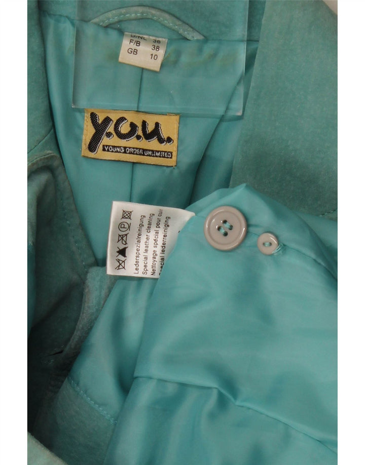 VINTAGE Womens 2 Button Suede Blazer Jacket UK 10 Small Turquoise Leather