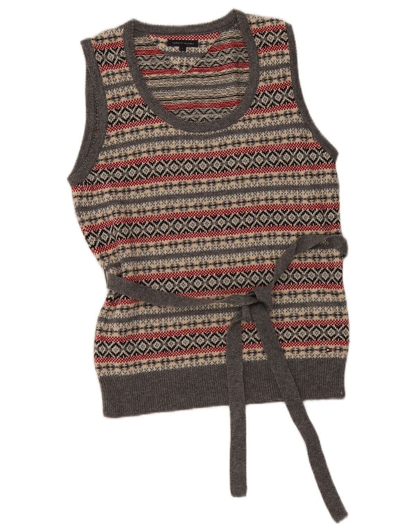 Tommy Hilfiger Dame Vest Tank Top UK 14 Large Grey Fair Isle Lambswool