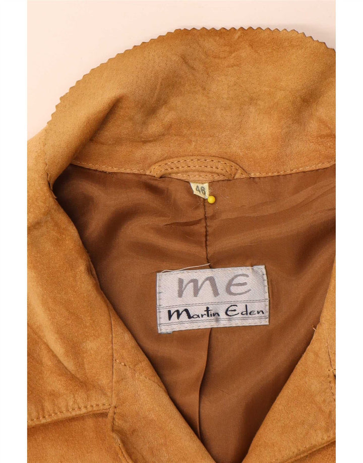 Martin Eden Dame Ruskind 4 Button Blazer Jacket IT 48 XL Beige Læder