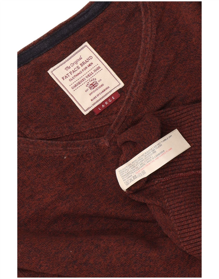 Fat Face Herre V-hals sweater Stor brun Flecked Bomuld