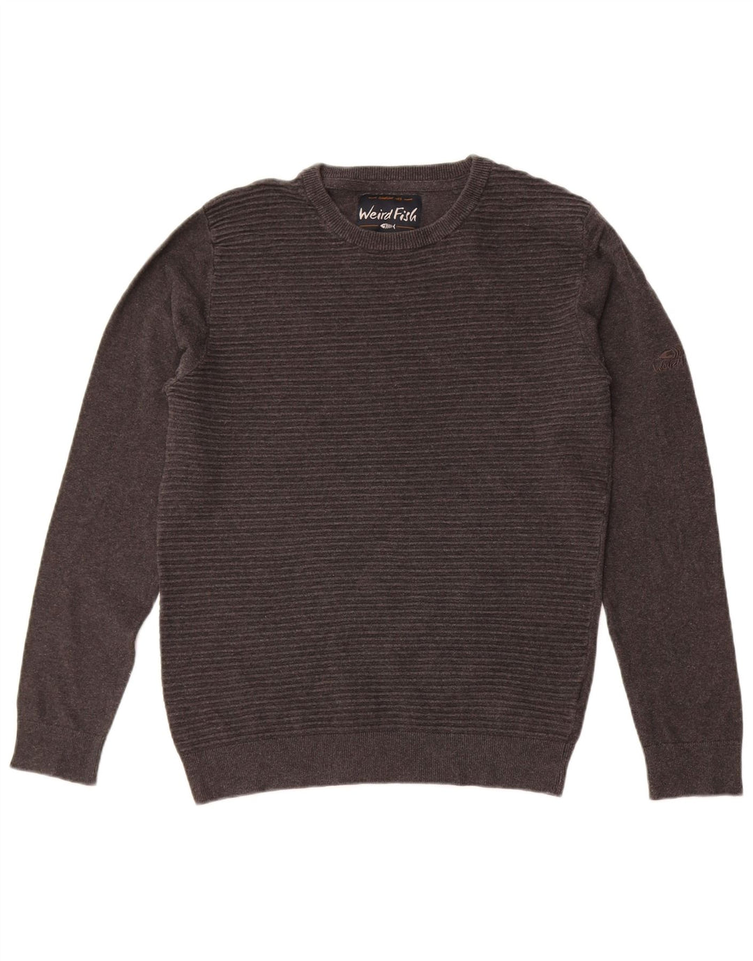 Weird Fish Dame Crew Neck Jumper Sweater UK 14 Mellem grå stribet bomuld