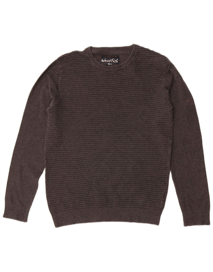 Weird Fish Dame Crew Neck Jumper Sweater UK 14 Mellem grå stribet bomuld