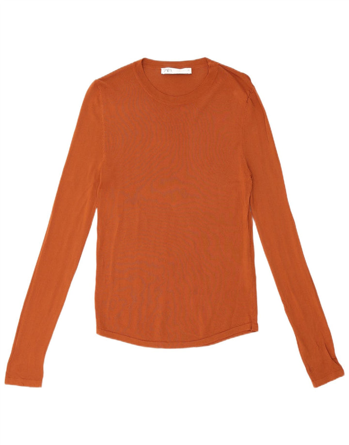 ZARA Womens Top Long Sleeve UK 12 Medium Brown Viscose