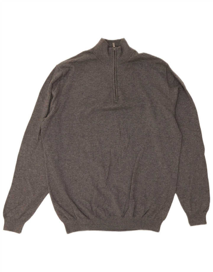 Massimo Dutti Herre Zip Neck Jumper Sweater XL Grå Bomuld