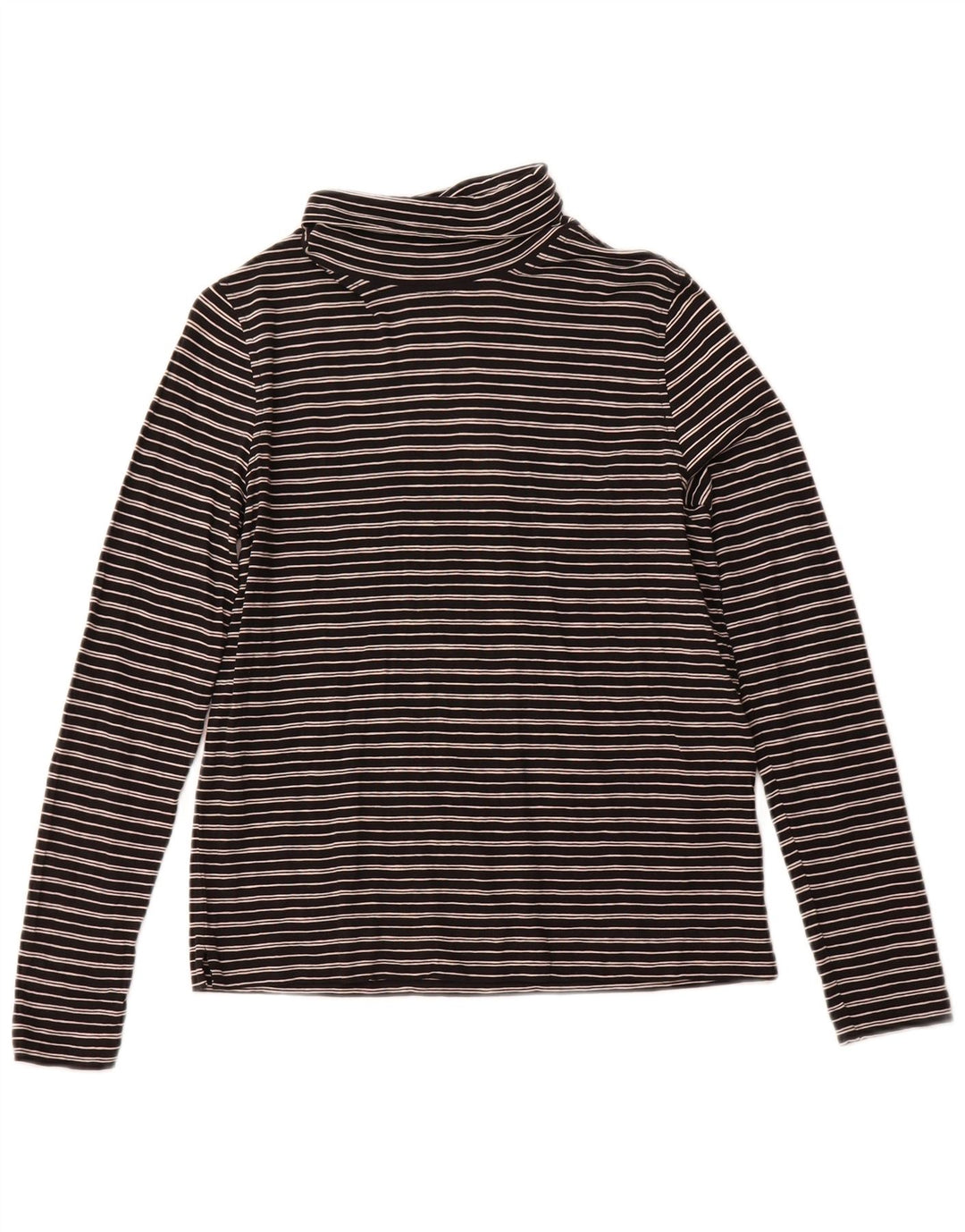 WHISTLES Dame Roll Neck Top Langærmet UK 10 Lille sort stribet bomuld