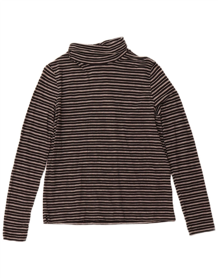 WHISTLES Dame Roll Neck Top Langærmet UK 10 Lille sort stribet bomuld