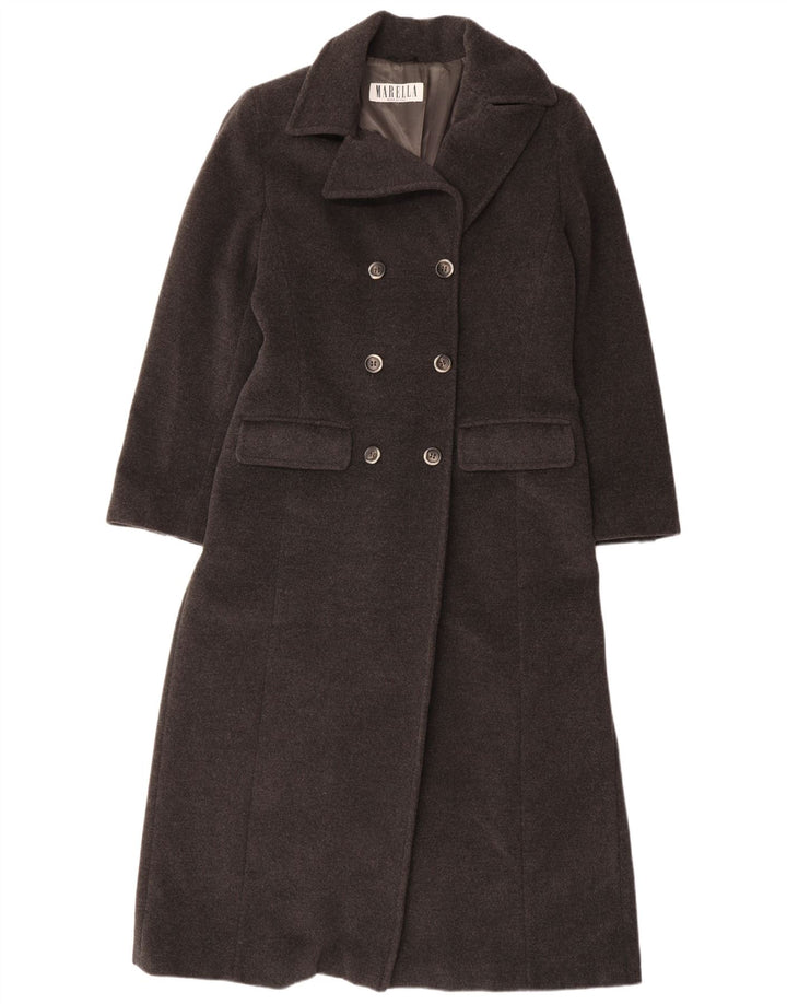 MARELLA Dame Dobbeltradet Frakke UK 14 Stor Grå Virgin Wool