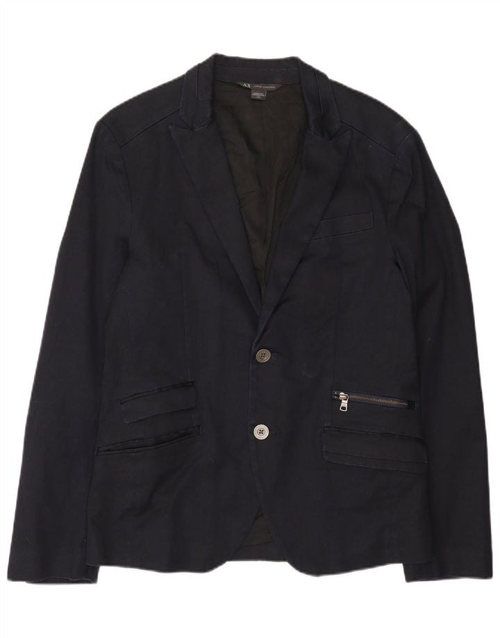 Armani Exchange Herre 2 Button Blazer Jacket UK 38 Medium Navy Blue Bomuld