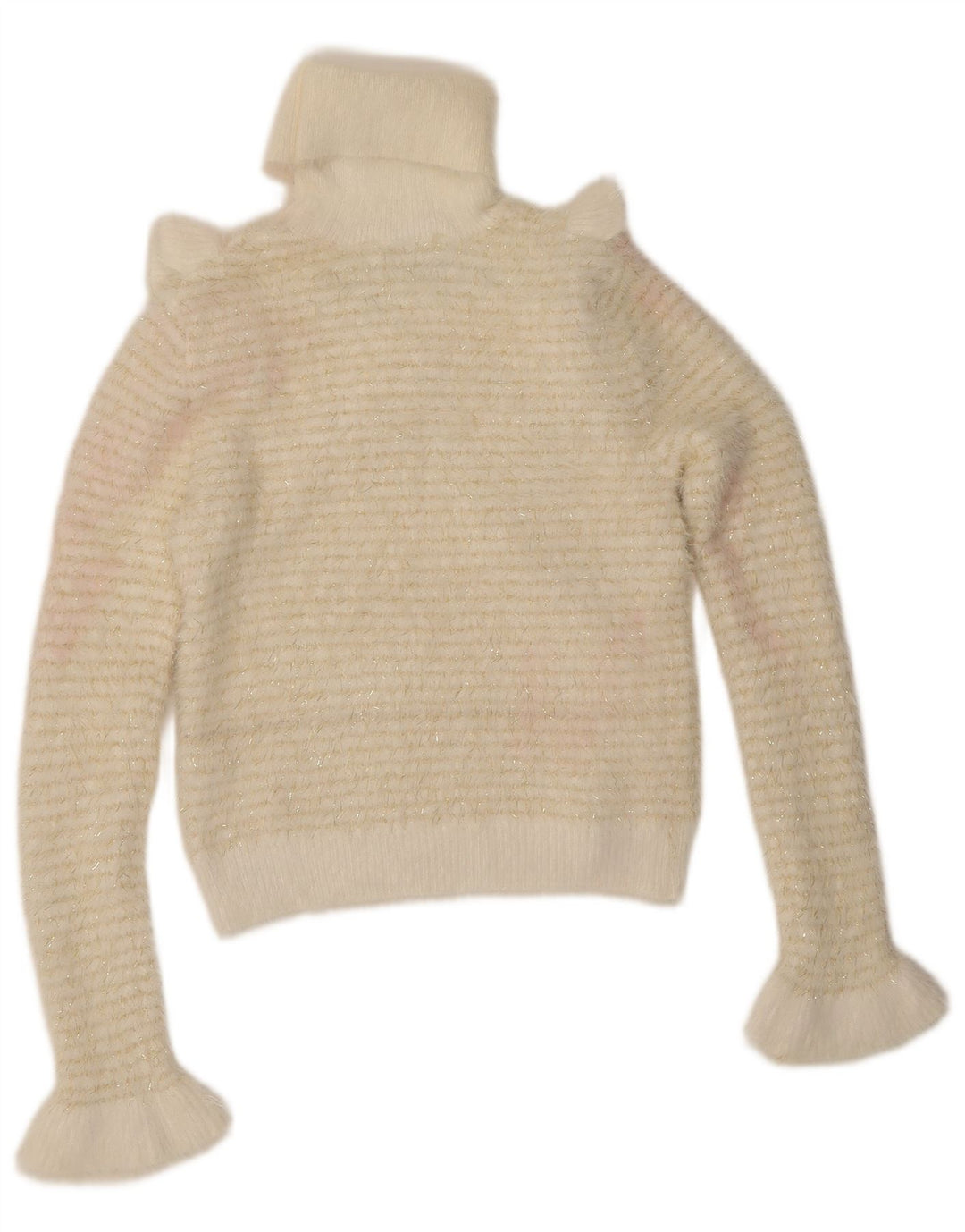 Zara Dame Flæse Front Rullehals Jumper Sweater UK 10 Lille hvid stribet
