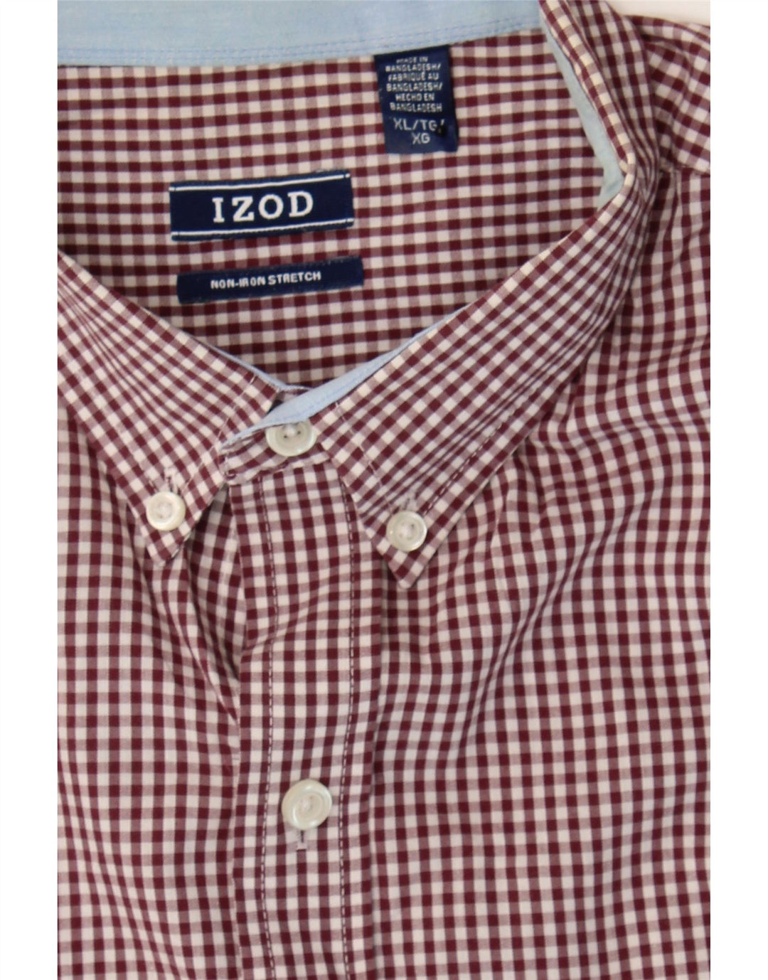 IZOD Mens NON - IRON Shirt XL Burgundy Gingham Cotton Vintage Izod and Second-Hand Izod from Messina Hembry 