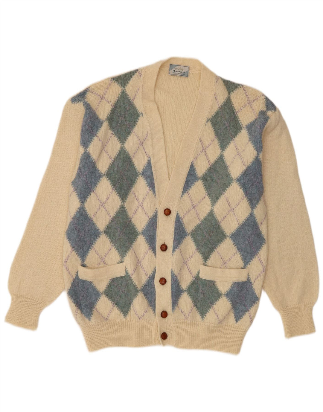 Hemmond Herre Cardigan Sweater Stor Beige Argyle/Diamond Virgin Wool