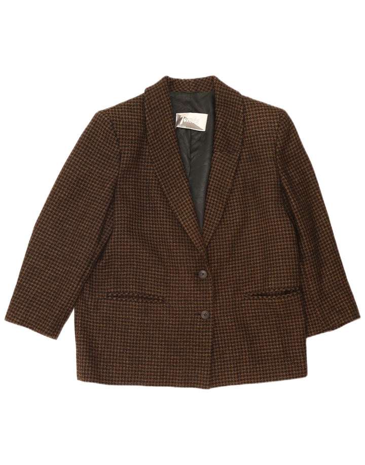 Vintage Dame 2-knap Loose Fit Blazer Jacket IT 48 XL Sort Houndstooth