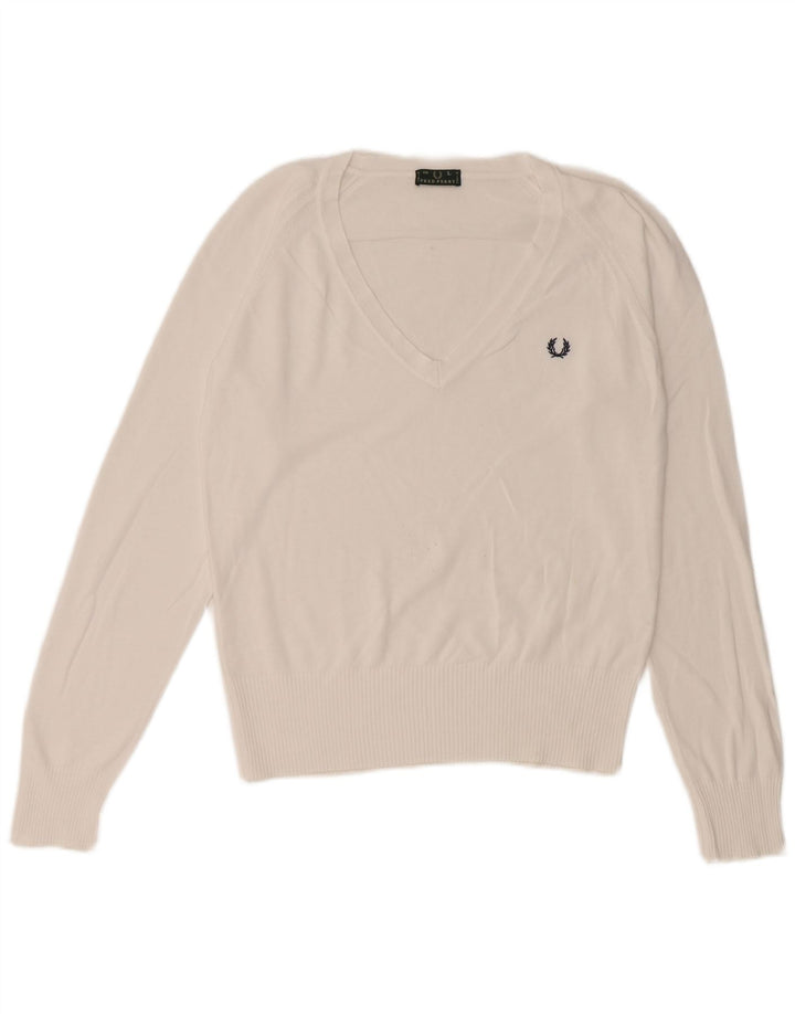 Fred Perry Dame V-hals sweater UK 14 Large White