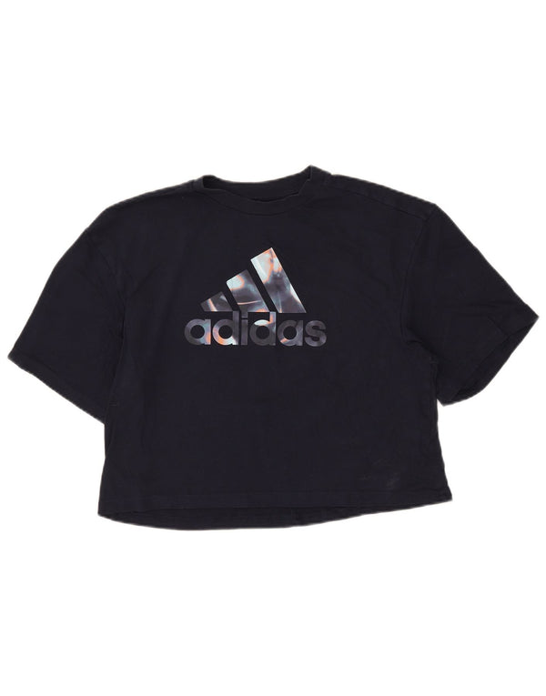 Adidas Womens Crop Graphic T-Shirt Top UK 8/10 Small Navy Blue
