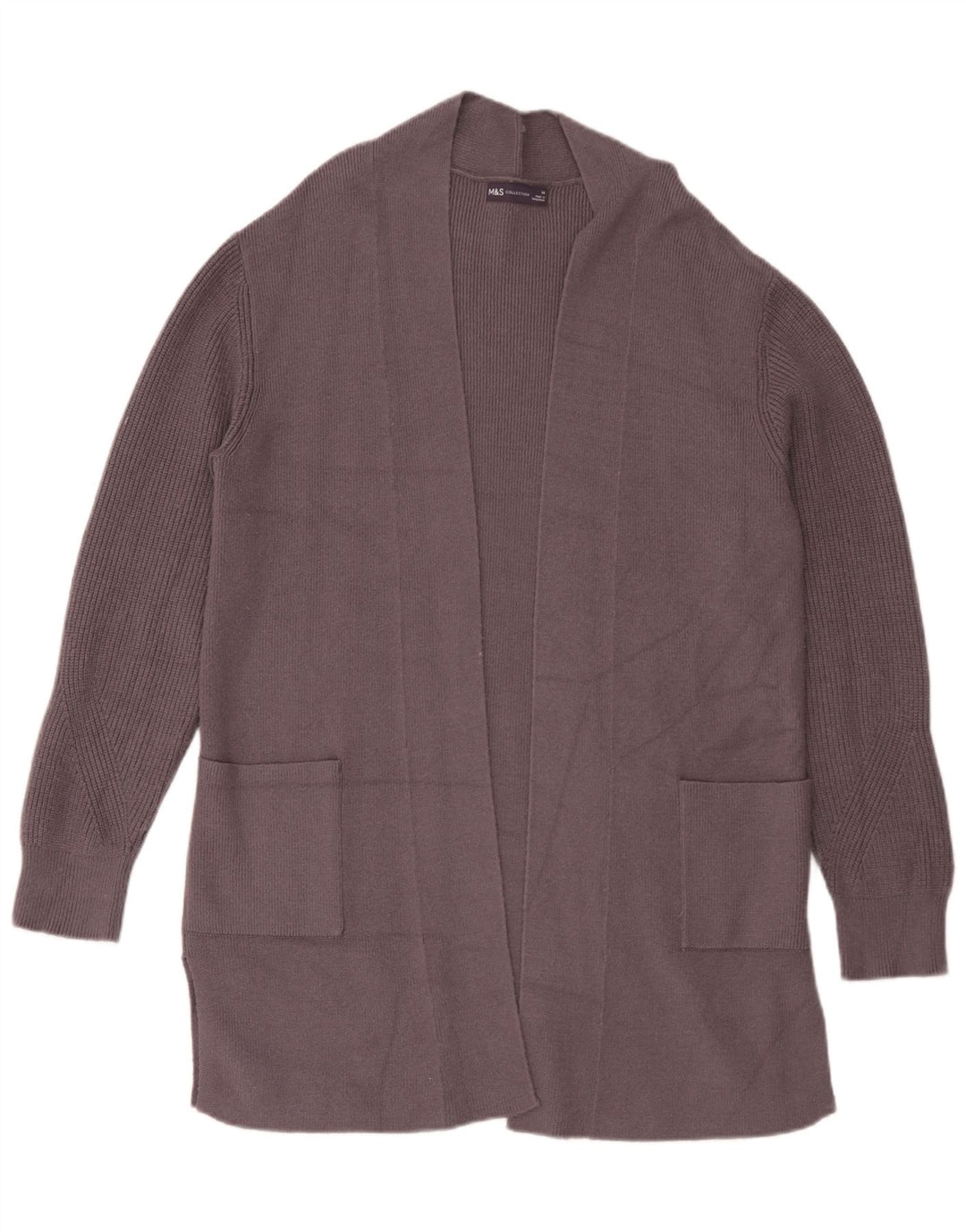 Marks & Spencer Dame Longline Open Cardigan Sweater UK 14 Large Grey