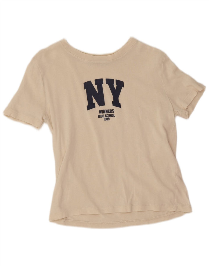 Zara Graphic T-Shirt Top UK 12 Medium White