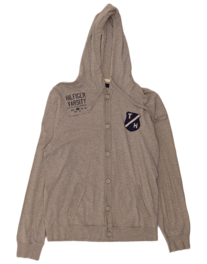 TOMMY HILFIGER Kvinder Vintage Fit Cardigan Sweater med hætte UK 18 XL Grå