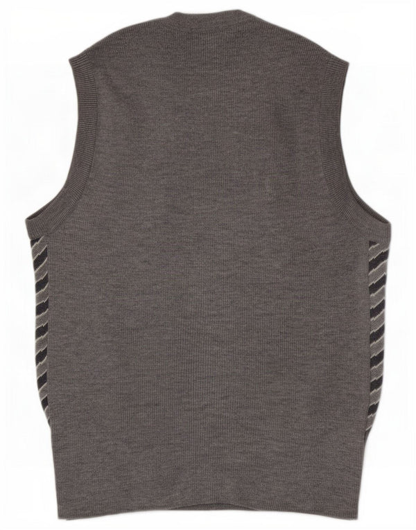 Vintage Dame Vest Tank Top UK 10 Small Grå Stribet