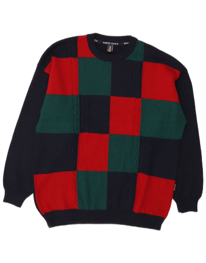 Hvide Sejl Herre Crew Neck Jumper Sweater Large Navy Blue Colourblock Uld