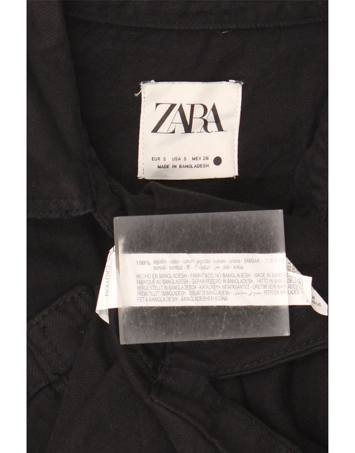 Zara Dame Oversized Denim Shirt UK 10 Small Black Bomuld