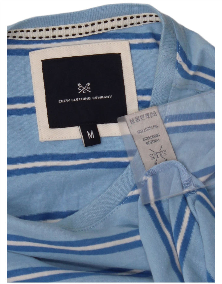 CREW CLOTHING Herre T-Shirt Top Medium Blå Stribet Bomuld