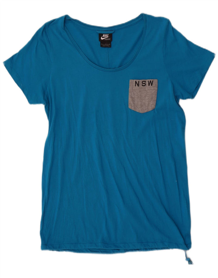 Nike Dame T-Shirt Top UK 14 Medium Blue Bomuld