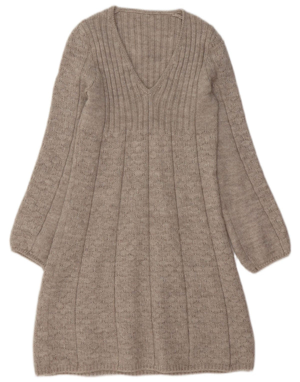 VINTAGE Dame Jumper Dress UK 10 Small Beige Acryl