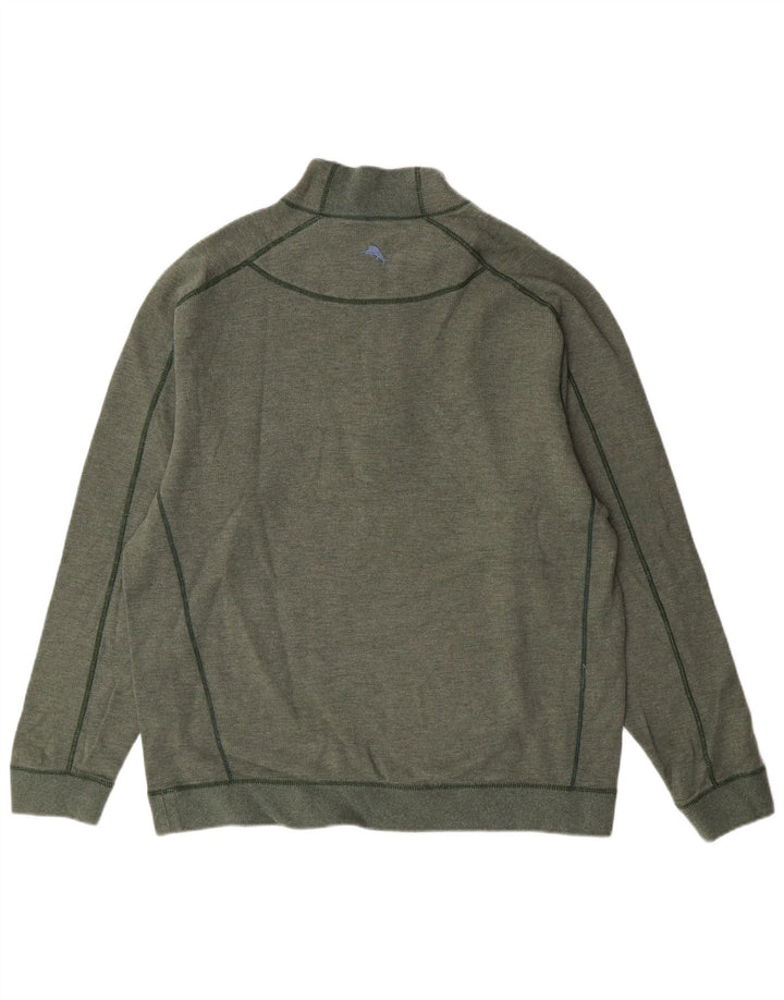 Tommy Bahama Herre Zip Neck Sweatshirt Jumper Stor Grøn Bomuld