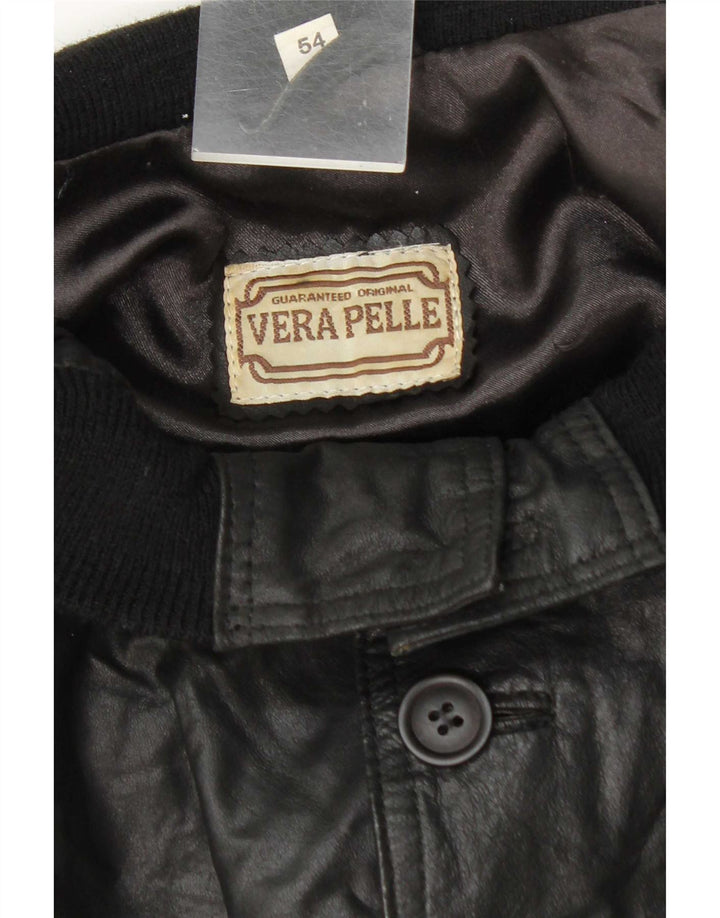 Vintage Herre Bomber Læderjakke IT 54 2XL Sort Læder