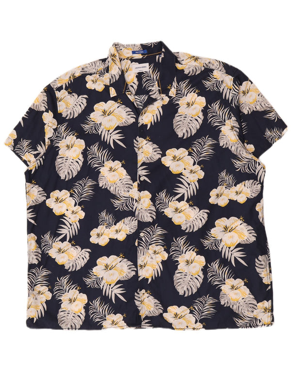 Jack & Jones kortærmet herreskjorte 3XL marineblå blomsterbomuld