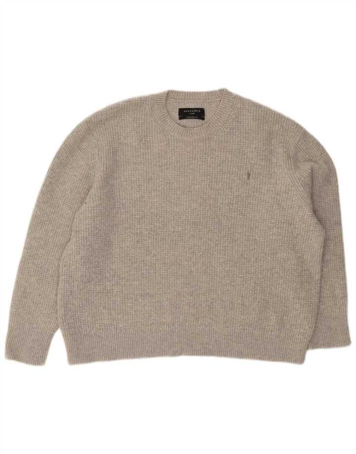 All Saints Dame Oversized Crew Neck Jumper Sweater UK 16 Large Grey Wool