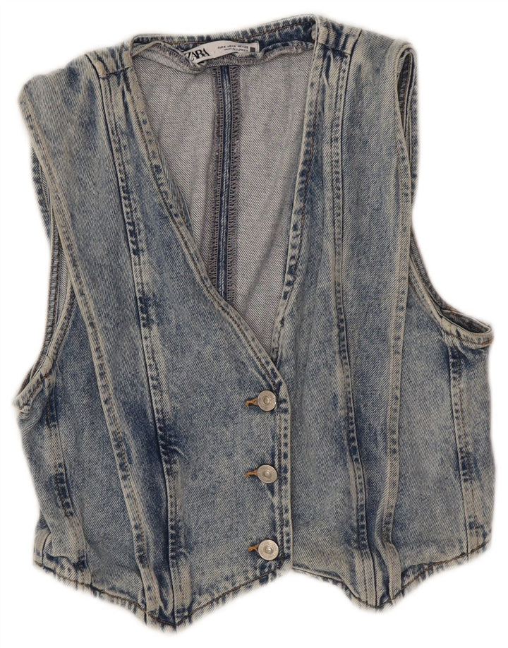 Zara Dame Denim Vest UK 10 Lille Blå Bomuld