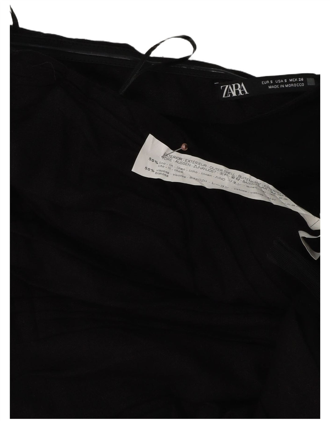 Zara Dame Mini Stropløs Kjole UK 8 Small Black Linen