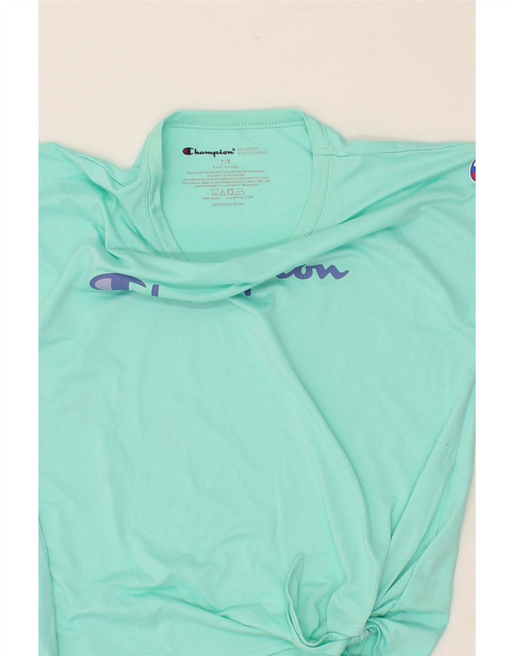 CHAMPION Girls Graphic T-Shirt Top 7-8 Years Turquoise Polyester Vintage Champion and Second-Hand Champion from Messina Hembry 