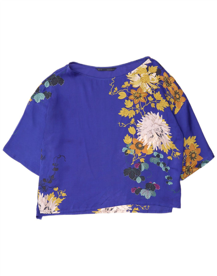 ZARA Womens Oversized Blouse Top UK 14 Medium Blue Floral Polyester