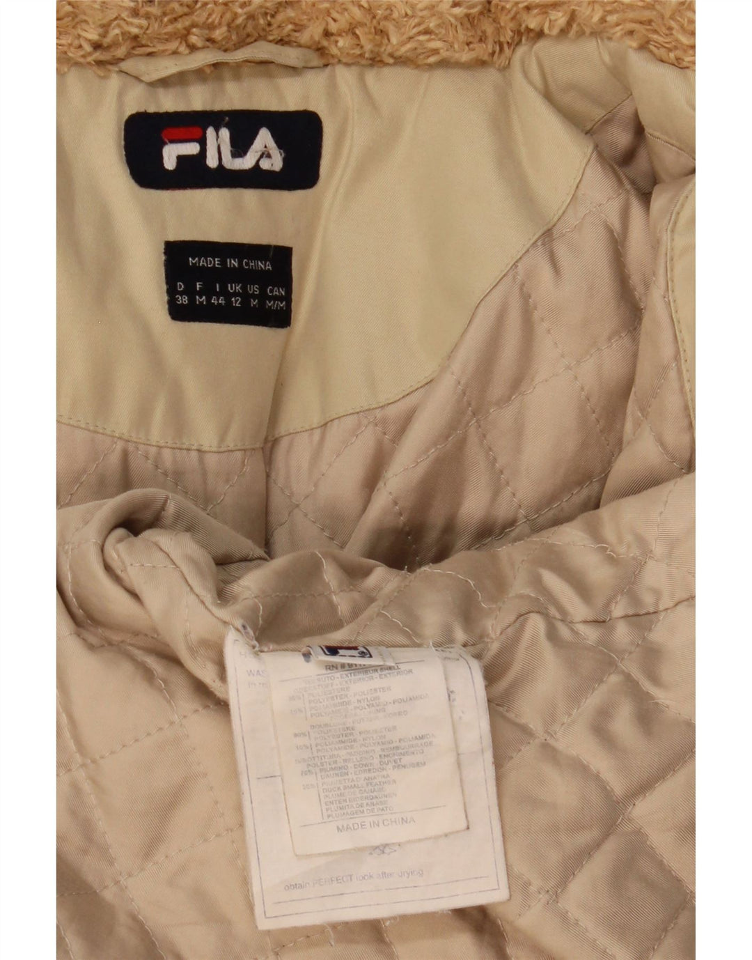 Fila vindjakkejakke med hætte til kvinder UK 12 Medium Beige Polyester