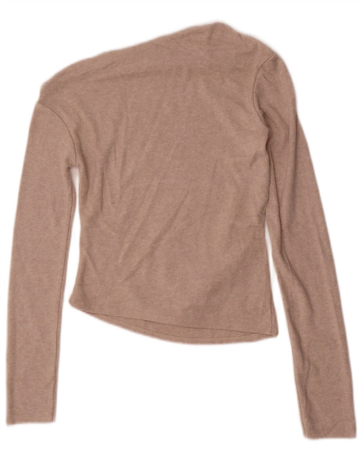 Zara Womens Crop Langærmet One Shoulder Top UK 8 Small Beige